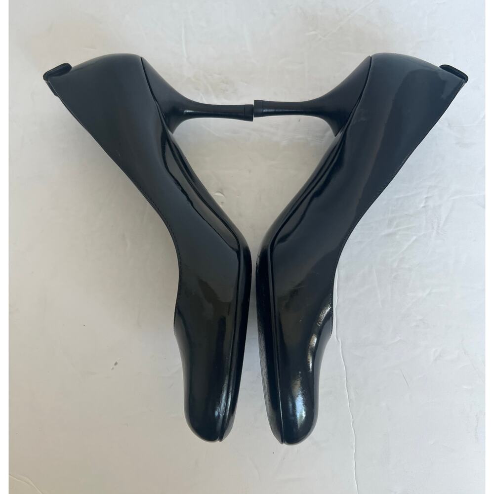 Gucci Black Patent Leather Round Toe Slip On Mid Heel Pumps Sz 6C‎ Wide EU 36C - Picture 4 of 15